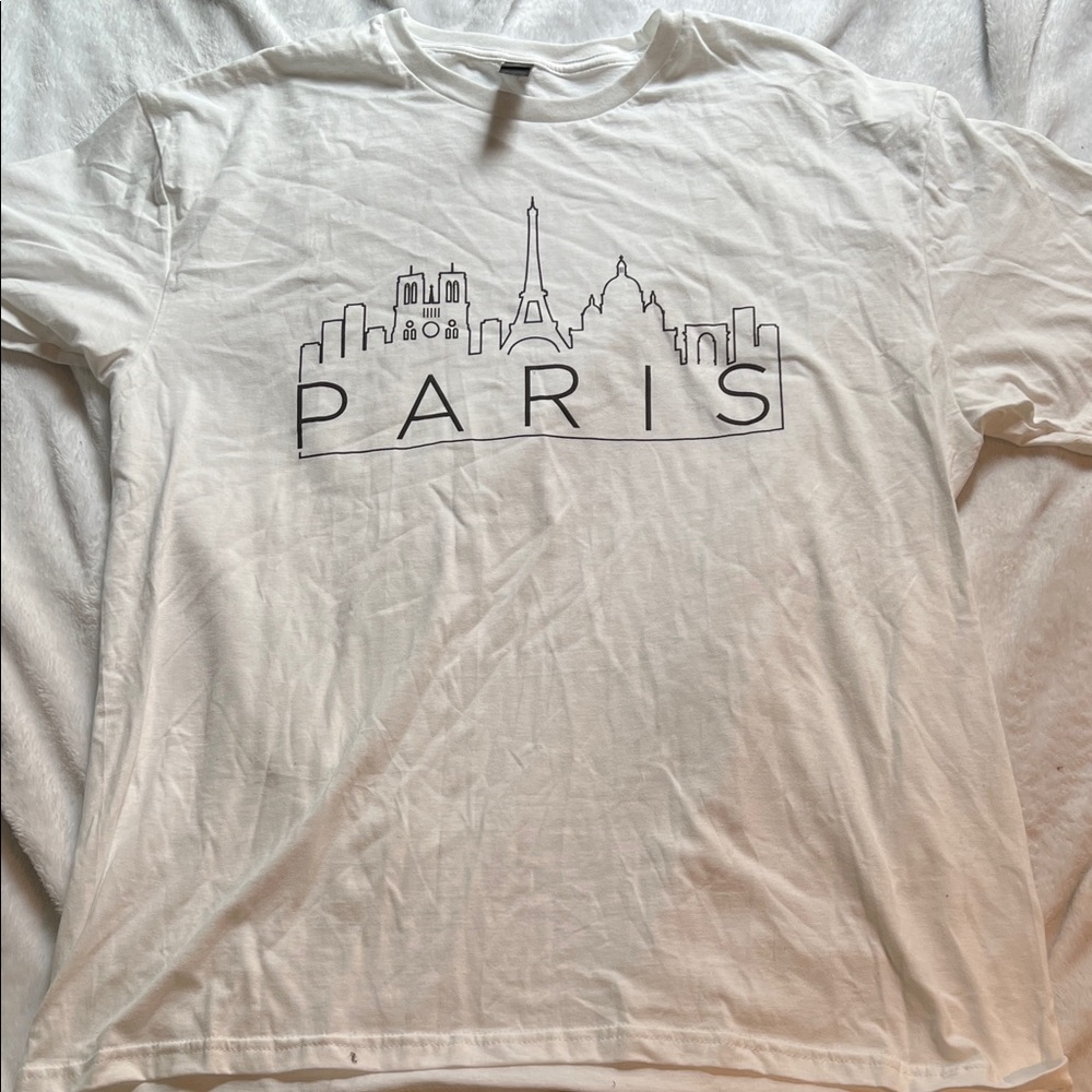 White Paris Skyline Graphic T-Shirt (XL)